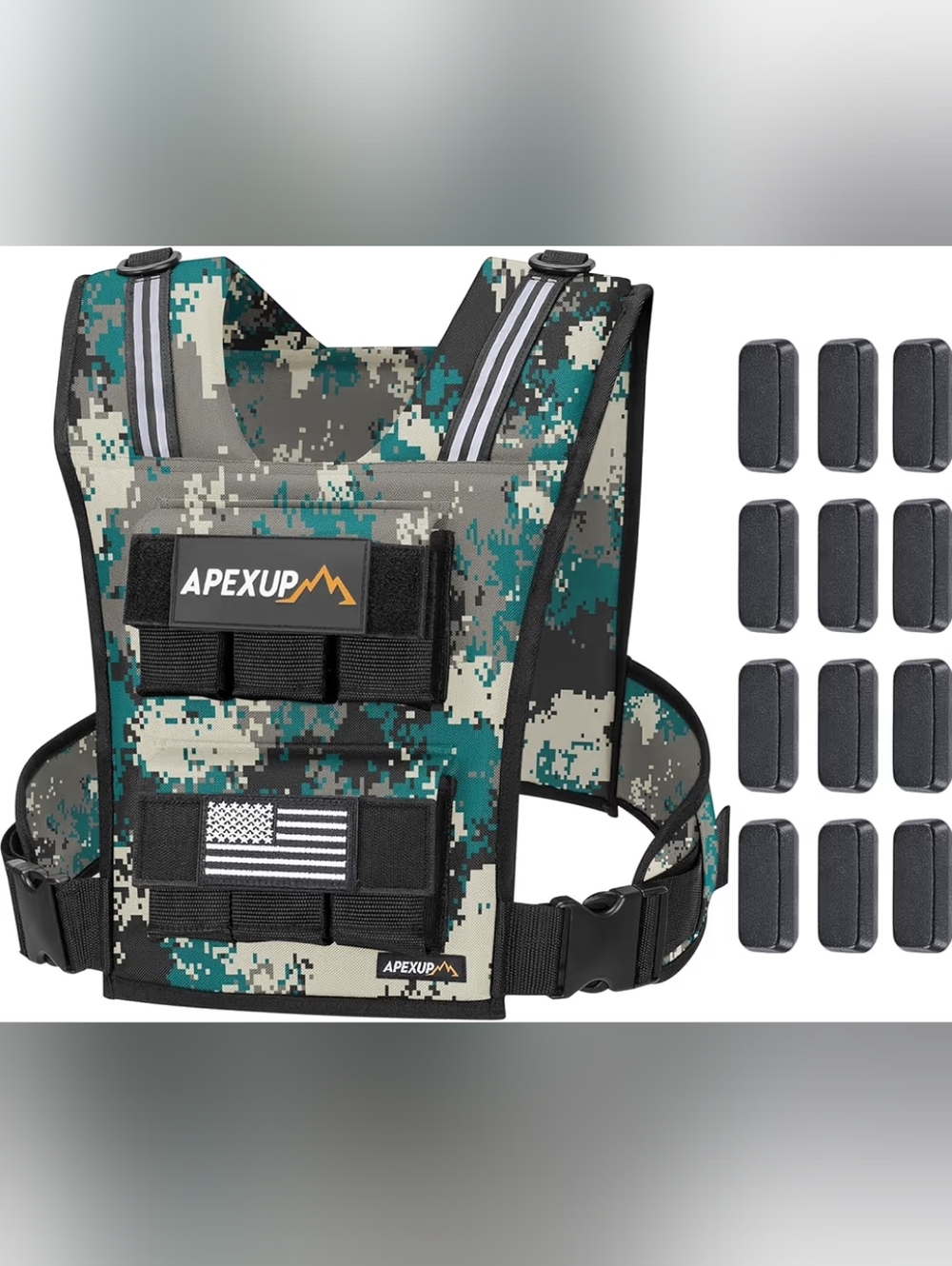 APEXUP Digital Camo Weighted Vest in Teal & Gray